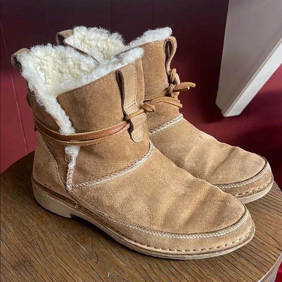UGG Tan Ankle Boots with Plush Fleece Lining - Picture 1 of 15